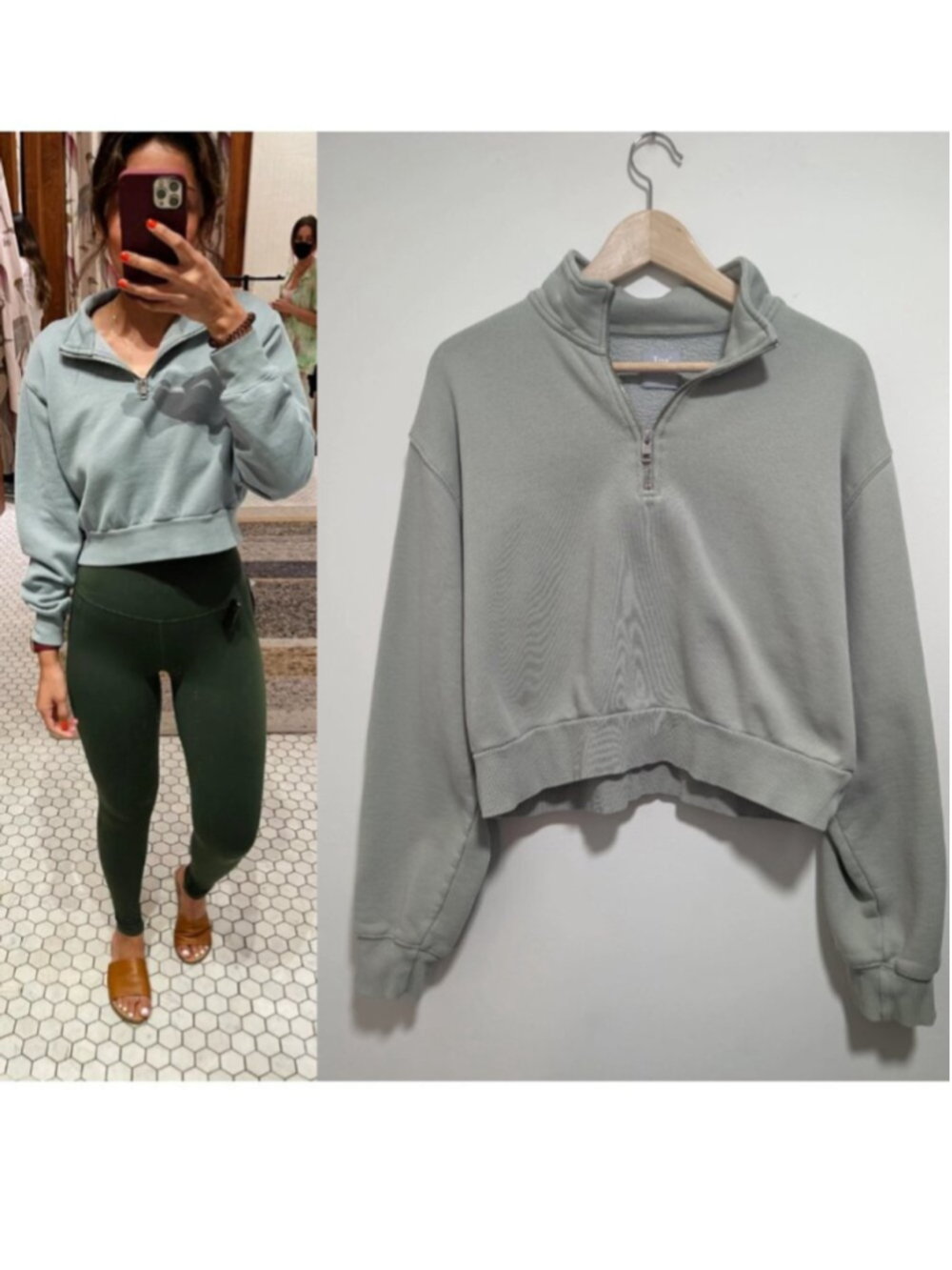 Aritzia Tna | CozyAF Perfect 1/4 Zip Sweatshirt In Sage Green